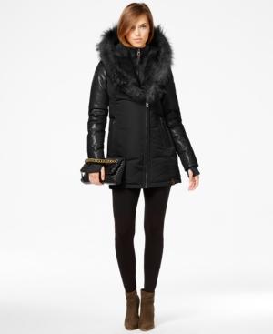 Rudsak Coyote-fur-trim Leather-sleeve Parka