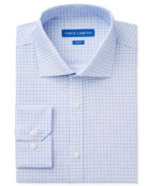 Vince Camuto Men's Slim-fit Navy White Windowpane Dobby Dress Shirt
