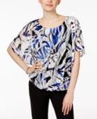 Alfani Petite Printed Textured-mesh Top, Only At Macy's