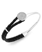 Diamond And Braided Black Leather Bracelet In Sterling Silver (1/4 Ct. T.w.)