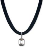 2028 Silver-tone Black Velvet Crystal Pendant Choker Necklace