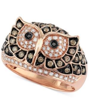 Confetti By Effy White And Brown Diamond Owl Ring (3/4 Ct. T.w.) In 14k Rose Gold