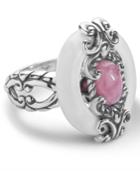 Carolyn Pollack Rhodochrosite And White Agate Ring In Sterling Silver