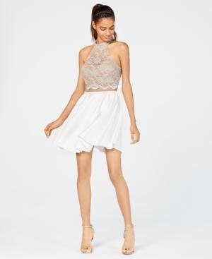 City Studios Juniors' Contrast Glitter Lace Fit & Flare Dress