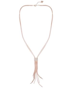 Guess Rose Gold-tone Pave Chain Fringe Pendant Necklace, 28 + 2 Extender
