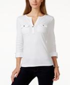 Charter Club Three-quarter-sleeve Henley Top, Only At Macy's