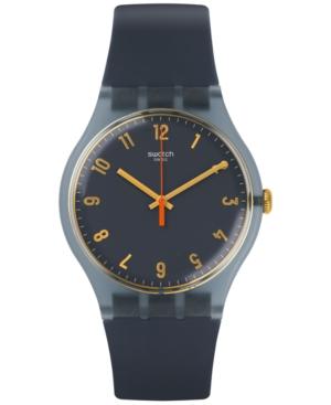 Swatch Unisex Swiss Nuit Bleue Gray Silicone Strap Watch 41mm Suom105
