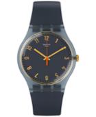 Swatch Unisex Swiss Nuit Bleue Gray Silicone Strap Watch 41mm Suom105