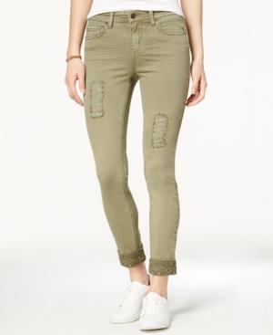Vanilla Star Juniors' Lace Hem Ripped Skinny Jeans