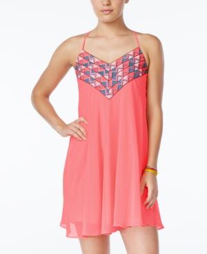 City Studios Juniors' Embroidered Crisscross-strap Shift Dress