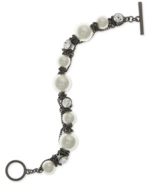 Givenchy Hematite-tone Imitation Pearl And Crystal Toggle Bracelet