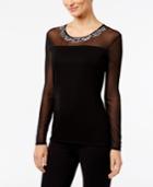 Inc International Concepts Petite Embellished Illusion Top, Only At Macy's