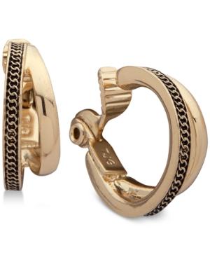 Anne Klein Gold-tone Textured Double-row Clip-on Mini Hoop Earrings