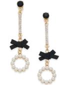 I.n.c. Gold-tone Crystal, Stone, Imitation Pearl & Bow Linear Drop Earrings, Created For Macy's