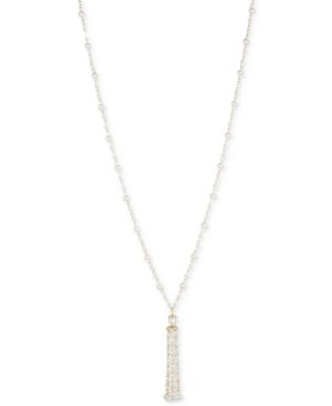 Anne Klein Gold-tone Pave Imitation Pearl Tassel Necklace