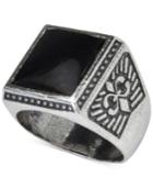 Degs & Sal Men's Onyx (12mm) Fleur-de-lis Ring In Sterling Silver (also In Manufactured Turquoise)