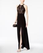 Nightway Sequined Lace Halter Gown