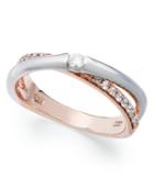 Sterling Silver And 14k Rose Gold Ring, Cubic Zirconia Overlap Ring (1/6 Ct. T.w.)