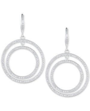 Anne Klein Silver-tone Pave Double Circle Drop Earrings
