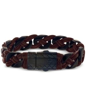 Esquire Men's Jewelry Braided Bracelet In Brown Leather And Ion-plated Stainless Steel, Created For Macy's