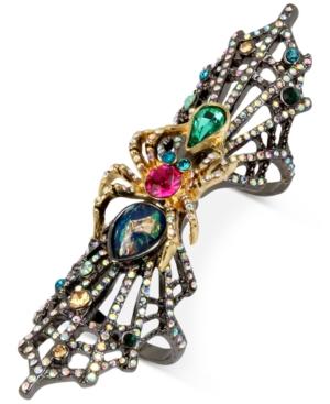 Betsey Johnson Two-tone Crystal Spider And Web Double Ring