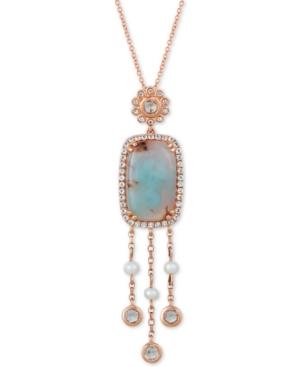 Le Vian Sky Aquaprase (16 X 10mm), White Topaz (3/4 Ct. T.w.) & Cultured Freshwater Pearl (3mm) 20 Pendant Necklace In 14k Rose Gold