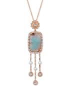 Le Vian Sky Aquaprase (16 X 10mm), White Topaz (3/4 Ct. T.w.) & Cultured Freshwater Pearl (3mm) 20 Pendant Necklace In 14k Rose Gold