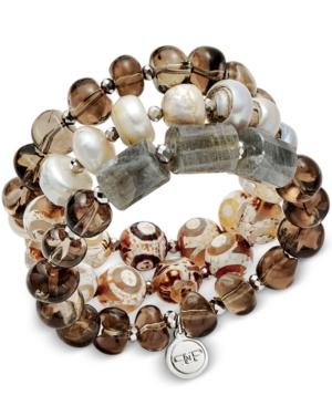 Paul & Pitu Naturally Cultured Freshwater Pearl And Multi-bead 3-row Stretch Bracelet