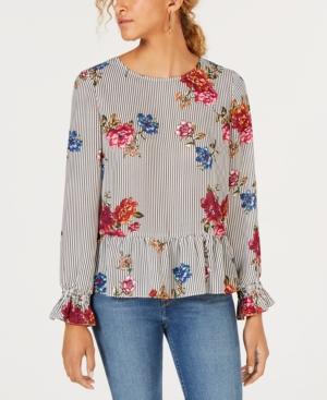 Bcx Juniors' Striped Floral Peplum Top