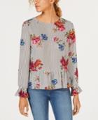 Bcx Juniors' Striped Floral Peplum Top