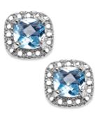 Victoria Townsend Sterling Silver Earrings, Blue Topaz (1-1/5 Ct. T.w.) And Diamond Accent Cushion-cut Stud Earrings