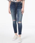 Vanilla Star Juniors' Ripped Button-fly Skinny Jeans