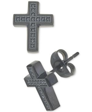 Men's Diamond Cross Earrings (1/10 Ct. T.w.) In Black Ion-plated Stainless Steel