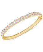 Diamond Accent Hinged Bangle Bracelet In 18k Gold Over Silver-plated Brass