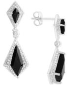 Onyx (6 X 2-1/2mm, 13 X 5mm) And Diamond (1/8 Ct. T.w.) Drop Earrings In Sterling Silver