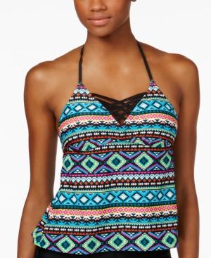 Hula Honey Desert Daze Printed Strappy-front Tankini Top Women's Swimsuit