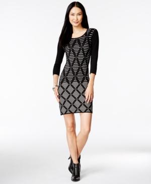 Spense Petite Textured Diamond-print Sweater Dress