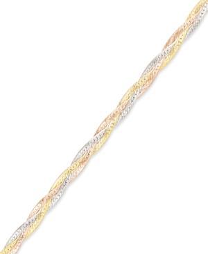 14k Gold Bracelet, Tri-tone Braided Herringbone Bracelet