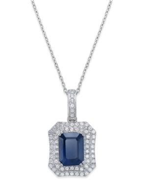 Blue Sapphire (2 Ct. T.w.) And White Sapphire (1 Ct. T.w.) Rectangular Pendant Necklace In 14k White Gold