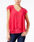 Bcx Juniors' Chiffon-layered Top With Necklace