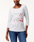 Karen Scott Cotton Holiday Flamingo T-shirt, Created For Macy's