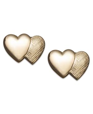 Children's 14k Gold Earrings, Double Heart Stud