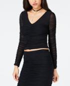 Guess Odette Ruched Mesh-sleeve Top