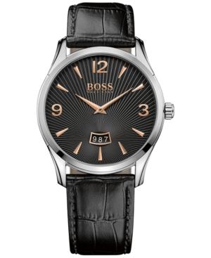 Boss Men's Commander Black Leather Strap Watch 41mm 1513425