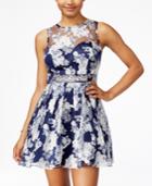 B Darlin Juniors' Printed Rhinestone Fit & Flare Dress