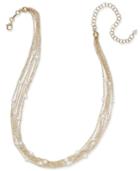 Cultured Freshwater Pearl (4mm) Multi-chain Collar Necklace In 14k Gold-plated Sterling Silver