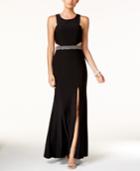 Xscape Petite Illusion Cutout Embellished Halter Gown