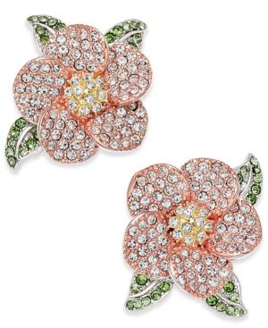 Joan Boyce Tri-tone Green & Clear Pave Flower Stud Earrings