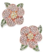 Joan Boyce Tri-tone Green & Clear Pave Flower Stud Earrings