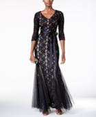 Alex Evenings Sequined Lace Mermaid Sash Gown